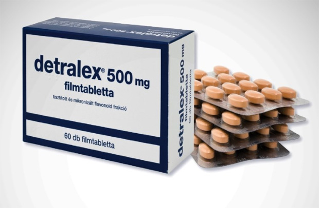 Иностранная упаковка препарата Детралекс с вынутыми таблетками